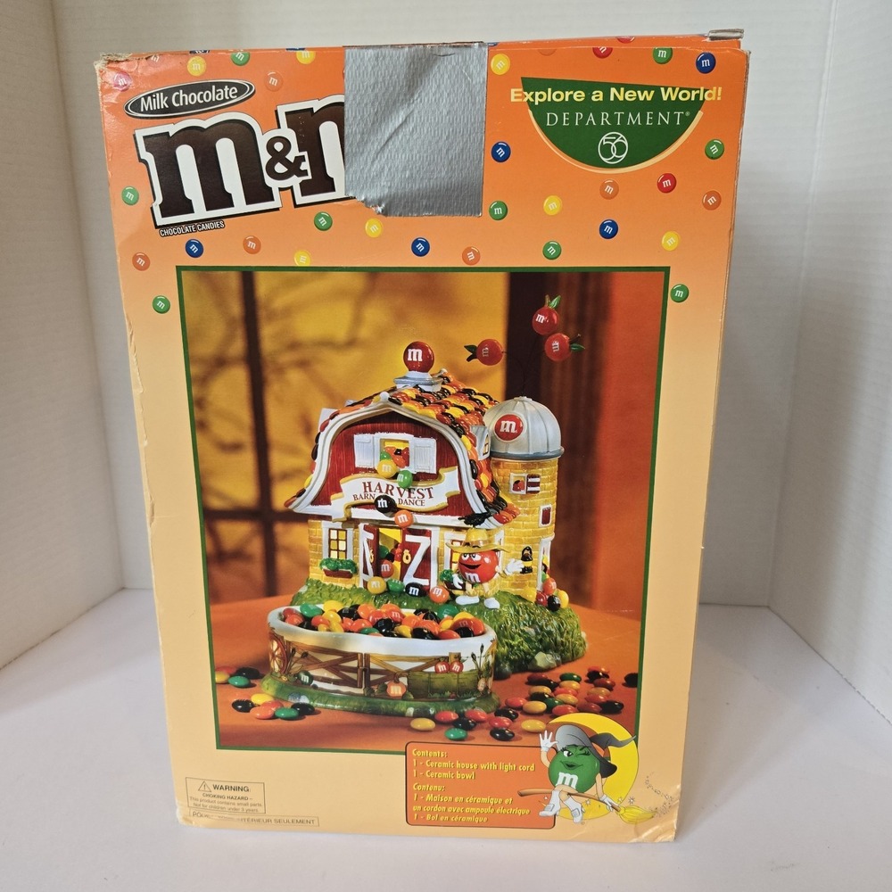 *RARE* VTG NEW Department 56 M&Ms Harvest Barn Ceramic Lighted House &Candy Dish